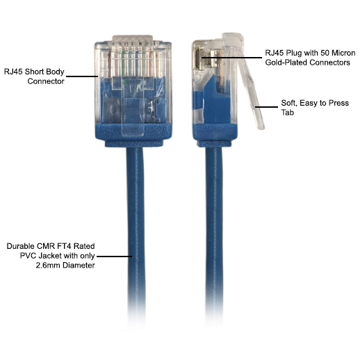 Cat6 UTP Micro-Thin Molded Patch Cable - 32AWG - CMR