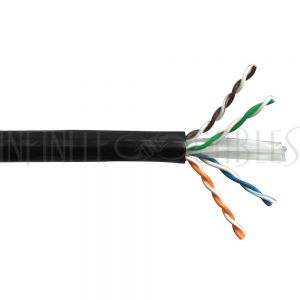 1000ft 4 Pair Cat6A UTP 10Gig Solid Bulk Cable UV / Direct Burial - Black